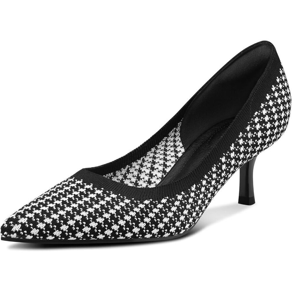 🆕Women's Black & White Pumps 2 inch Kitten Heel Pointed Toe Heel Dress Shoes